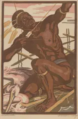 Norbertine Bresslern-Roth, Bogenschütze, colour linocut on paper; framed