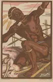 Bogenschütze by Norbertine Bresslern-Roth, colour linocut on paper; framed, sold Oct 2026