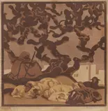 Hirte by Norbertine Bresslern-Roth, colour linocut on paper; framed, sold Oct 2026