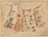 La Strada by Massimo Campigli, 1956, colour lithography on Rives; framed, sold Oct 2026