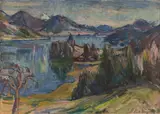 Lake Fuschl in early spring by Lisl Engels, oil on canvas; framed, sold Oct 2026