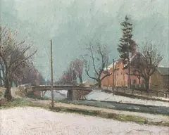 Paternioner Bridge in Klagenfurt by Felix Esterl, c. 1922, oil on canvas; framed, sold Oct 2026