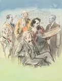Alfred Gerstenbrand, Artist portraits, mixed media on paper; framed