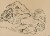 Chimpanzees by Ludwig Heinrich Jungnickel, black chalk on paper; framed, sold Oct 2026