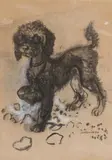 Poodle by Ludwig Heinrich Jungnickel, mixed media on paper; framed, sold Oct 2026