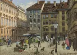 Judenplatz by Richard Pokorny, watercolour, gouache on paper; framed, sold Oct 2026