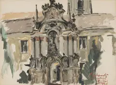 Wilhelm Nicolaus Prachensky, Dürnstein, 1928, mixed media on paper; framed