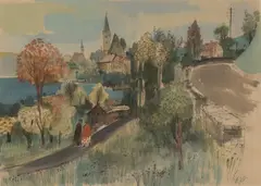 Otto Rudolf Schatz, View of Maria Wörth, c. 1950, watercolour on paper; framed