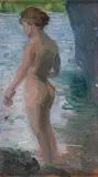The Bather by Ernst Stöhr, oil on canvas on cardboard; framed, sold Oct 2026