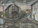 Street scene in Ober St. Veit by Ferdinand Stransky, 1958, oil on canvas; framed, sold Oct 2026