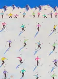 Skiers by Peter Waldner, mixed media on paper; framed, sold Oct 2026