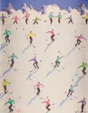 Skiers by Peter Waldner, acrylic, pencil on cardboard; framed, sold Oct 2026