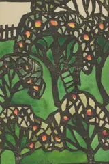 Franz von Zülow, Mixed lot: Three paper-cut prints (Obstbäume, Fasching, Wald), 1913, paper-cut prints, watercoloured on paper; framed