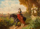 Elegant Lady on Horseback by Alexander von Bensa, oil on cardboard; framed, sold Oct 2026