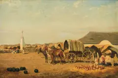 Alexander von Bensa, Market in Szolnok, oil on panel; framed