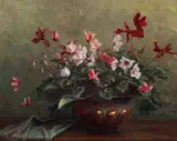 Cyclamen by Camilla Göbl, oil on canvas; framed, sold Oct 2026