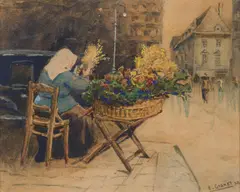 Ernst Graner, A Florist at Stephansplatz, Vienna, 1938, watercolour on paper; framed