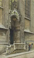 Ernst Graner, Portal of the Church Maria am Gestade in Vienna, 1921, watercolour on paper; framed