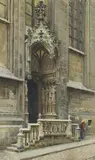Portal of the Church Maria am Gestade in Vienna by Ernst Graner, 1921, watercolour on paper; framed, sold Oct 2026