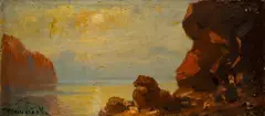 Anton Hlávacek, Evening on Lake Garda, oil on panel; framed