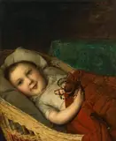 Toddler lying in a Basket by Johann Baptist Reiter, oil on canvas; framed, sold Oct 2026