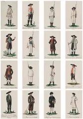 Joseph Melling, Folk Costumes from Austria and Slovenia (16 pieces), watercolour, gouache and pencil on paper; unframed, in passepartout, one piece framed