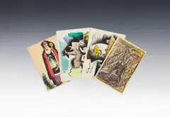 Franz von Zülow, Vier Postkarten, colour lithographs on cardboard; signed and partly inscribed with messages from Franz Zülow to Trude Schleiss; unframed