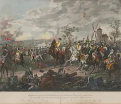 Heinrich Ambros Eckert, Mixed lot of 19 pieces, soldiers and uniforms; Schlacht bey Tournay am 22. May 1794, Lithograph, coloured; unframed, partly in passe-partout