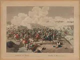 Mixed lot of 4 pieces, Schlacht bey Hanau; das Fefecht bei Biala (1812); Battlescenes by Wilhelm von Kobell, Copperplate engraving, coloured; framed and ink and watercolour on paper; framed, sold Oct 2026