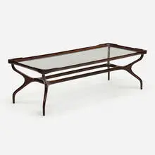 Coffee table by Giuseppe Scapinelli, c. 1950, rosewood, glass, sold Aug 2023