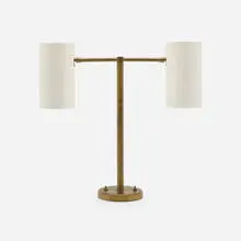 Table lamp by Greta von Nessen, c. 1955, enameled aluminum, brass, sold Aug 2023