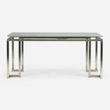 Console by Contemporary, c. 1990, stainless steel, faux shagreen, sold Aug 2023