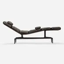 Billy Wilder chaise lounge, model ES106 by Charles and Ray Eames, 1968, enameled aluminum, leather, plastic, sold Aug 2023