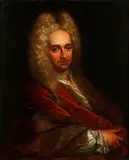 Portrait of a gentleman, bust-length, in a red coat by Nicolas de Largillière, oil on canvas, sold Apr 2015