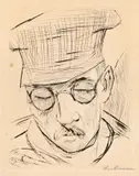 Mann mit Ballonmütze und Brille by Max Beckmann, 1919, Kaltnadel auf Japan, sold Nov 2011