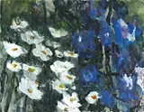 Klaus Fußmann, Zinnien und Rittersporn, 1985, Aquarell und Gouache auf Bütten (aus einem Skizzenblock)