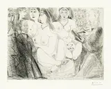 Degas, en jaquette, se dessinant lui-même, en habit, chez les filles by Pablo Picasso, 1971, Radierung auf Velin, sold Jun 2012