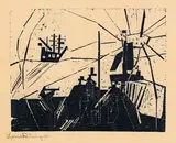 Am Quai by Lyonel Feininger, 1918, Holzschnitt auf feinem Japan, sold Jun 2012