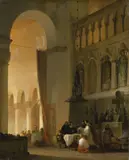 Taufe eines Kindes vor dem Seitenaltar einer Basilika by Friedrich Carl Mayer, Öl auf Leinwand. Doubliert, sold May 2013