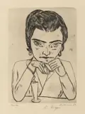 Bildnis Naila mit aufgestützten Armen und Glas“ („Naila“) by Max Beckmann, 1923, Kaltnadel auf Velin, sold May 2013