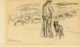 Schafhirt mit Hund und Herde by Max Liebermann, Um 1887, Kohle auf Papier, sold Jun 2013
