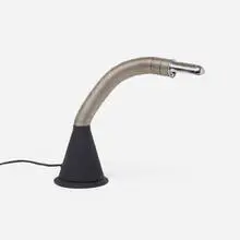Table lamp by Domus, c. 1970, steel, enameled aluminum, chrome-plated brass, enameled steel, sold Aug 2023