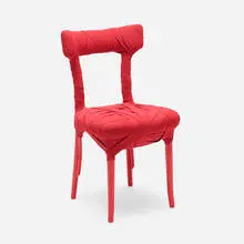 Mummy chair by Peter Traag, 2005, elastic ribbon, lacquered wood, sold Aug 2023