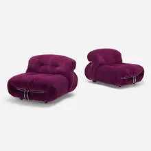 Afra & Tobia Scarpa, Soriana lounge chairs, pair, 1970, mohair, chrome-plated steel