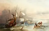 Charles Bentley, Fishing and other vessels off Dover, watercolour and bodycolour