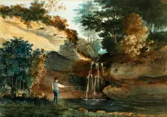 The Evening trout pool by Aows Samuel Jackson, watercolour with gum arabic and scratching out,, sold Feb 2015