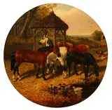 A Farmer's Favourites by Jnr. John Frederick Herring, oil on canvas, tondo, sold Feb 2015