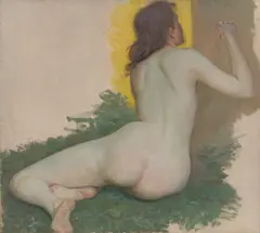 Ölstudie von einem weiblichen, sitzenden Akt by Max Pietschmann, 1893, Öl auf Leinwand, sold Jun 2025