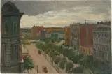 Zwei Stadtansichten in Frühling und Winter by Deutsch, um 1888, Öl auf Papier auf Spanplatte / Öl auf Leinwand auf Spanplatte, sold Nov 2024