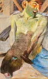 Das Schaf in meinem Bauch by Johannes Grützke, 1991, Farbkreide auf Packpapier, sold Jan 2026